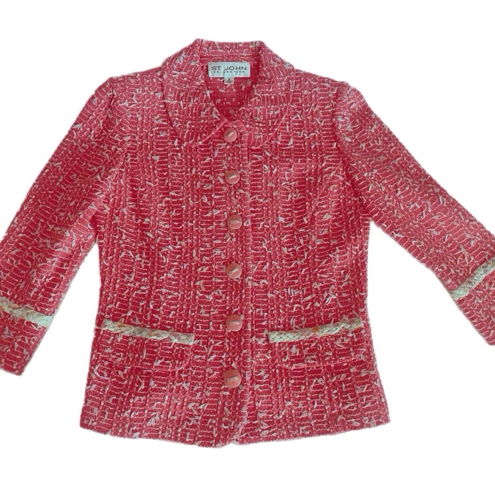 St. John Collection Pink Tweed Jacket Size 2 Very Rare